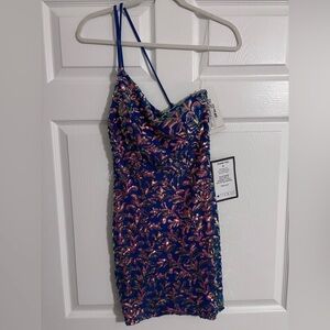 Emerald Sundae Blue and Pink Sequin Mini Dress